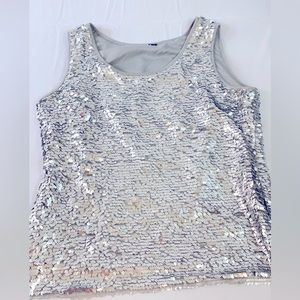 Womens Pullover Shimmering Tank Top Shell Size Silver Sequin. Small